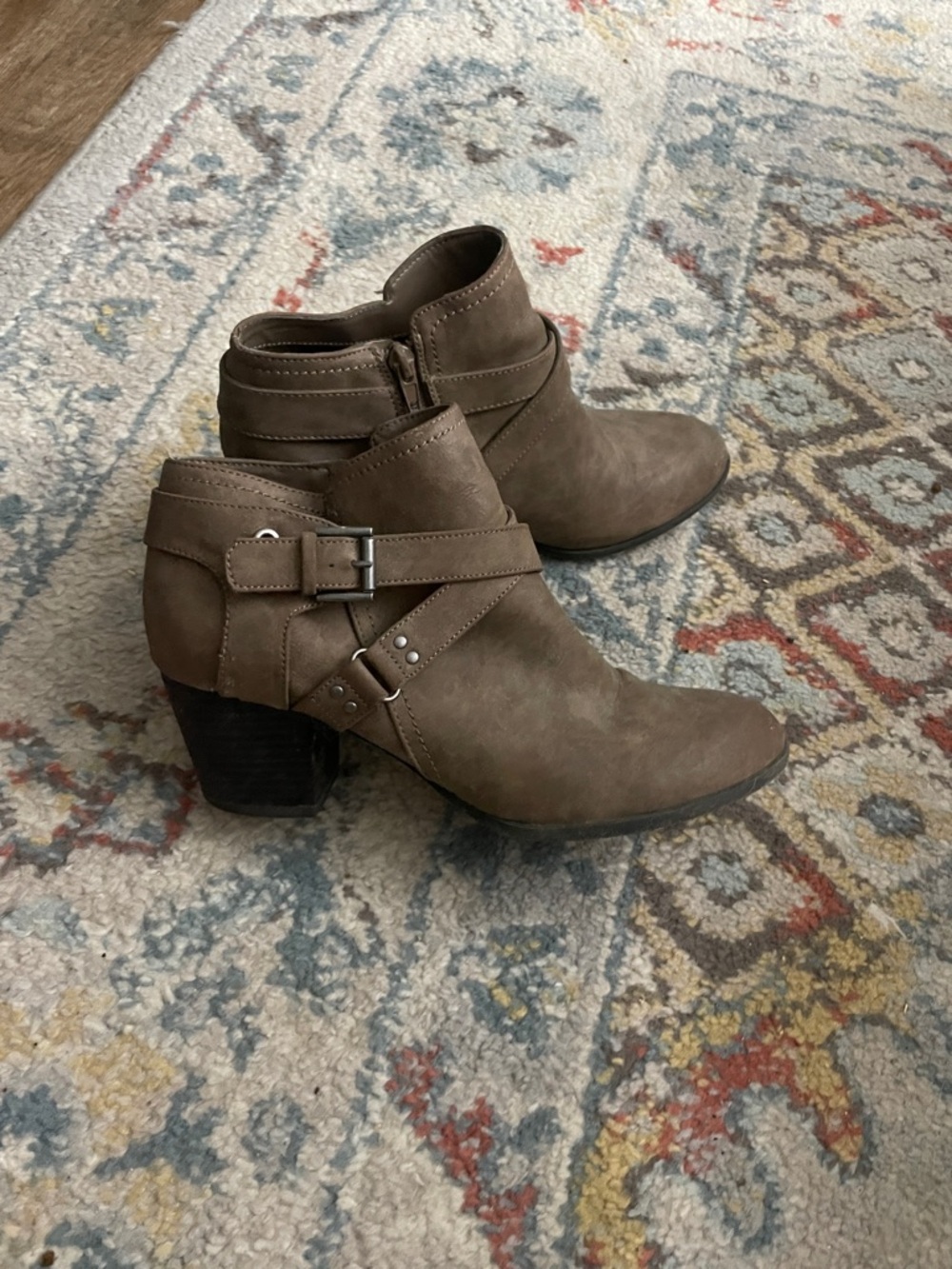 Women's Taupe Ankle Booties with Buckle Detail